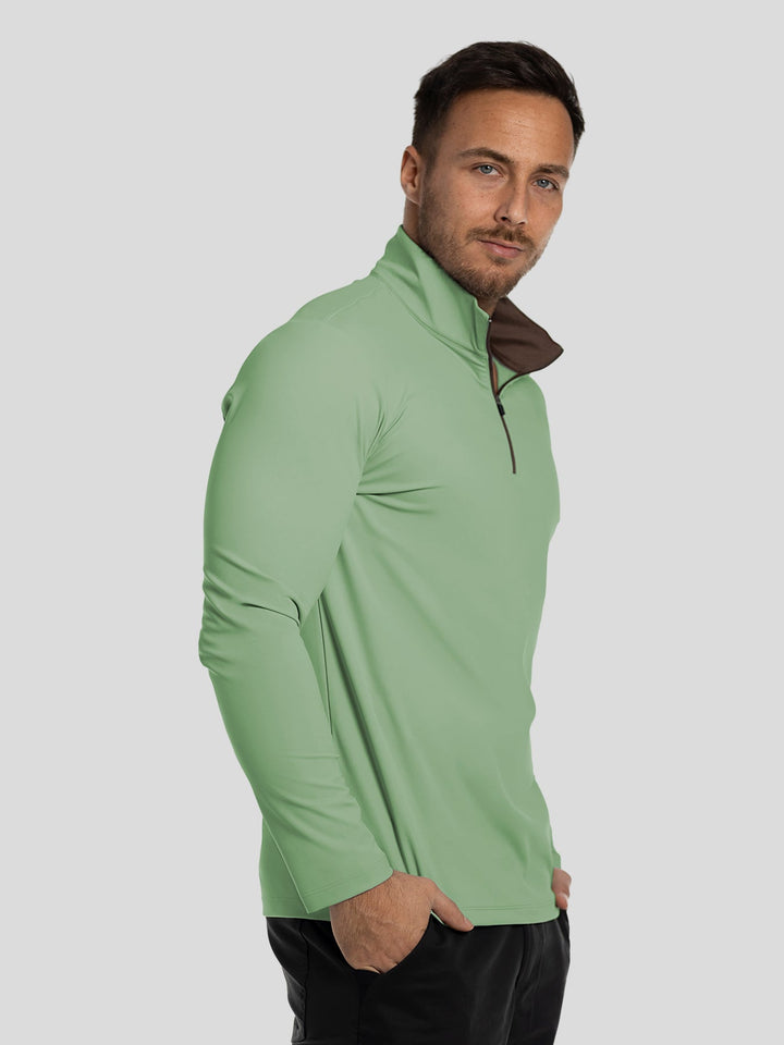 SmoothBlend Slim Fit Half Zip Mock Neck Tee: Zip Contrast Color