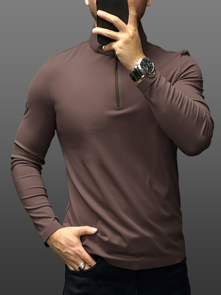 SmoothBlend Slim Fit Half Zip Mock Neck Tee: Zip Contrast Color