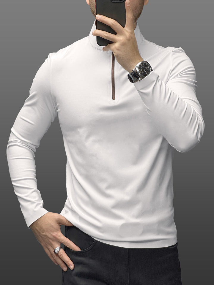 SmoothBlend Slim Fit Half Zip Mock Neck Tee: Zip Contrast Color