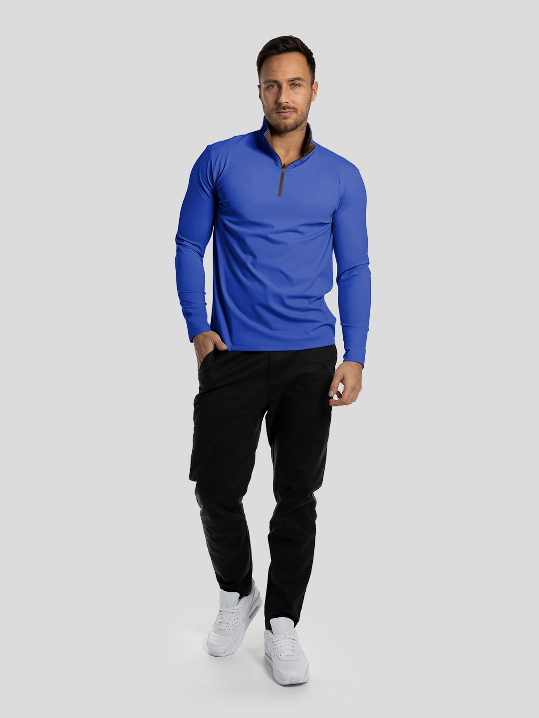 SmoothBlend Slim Fit Half Zip Mock Neck Tee: Zip Contrast Color