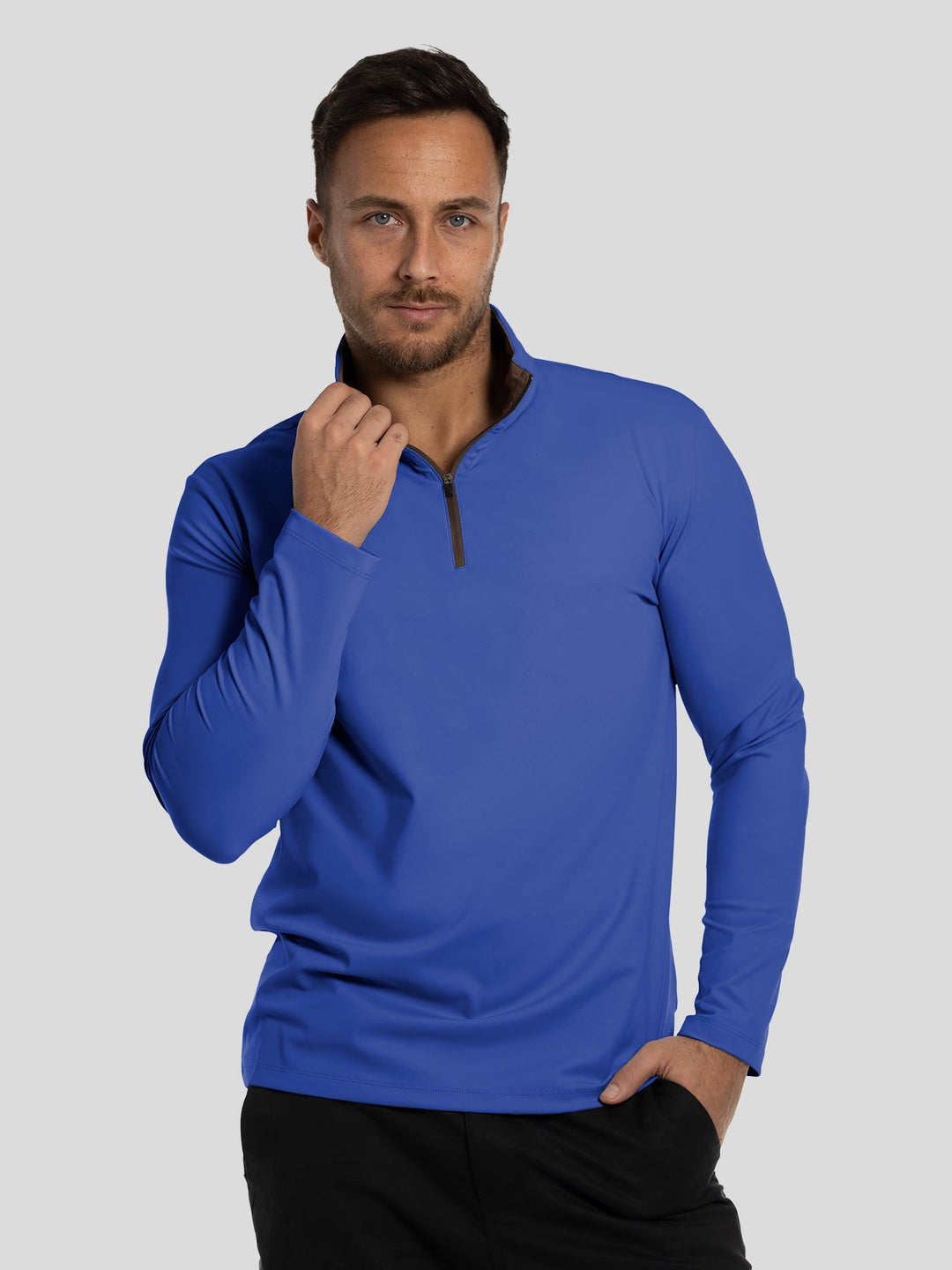 SmoothBlend Slim Fit Half Zip Mock Neck Tee: Zip Contrast Color